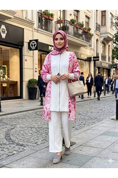 Moodbasic Saten Garnili Fermuarlı Takım - Fuşya