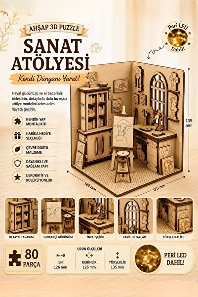 ALGWOOD Sanat Atölyesi Book Nook – Lazer Kesim Ahşap 3D Puzzle | DIY Sanatçı ...