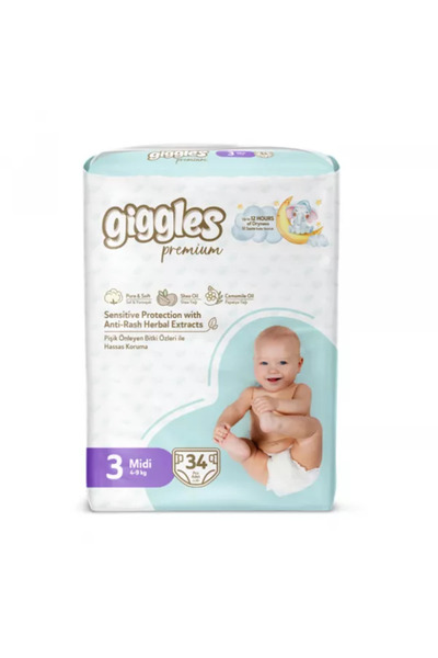 giggles Scutece pentru copii cu bandă adezivă laterală, Premium, Midi, 4-9 kg...
