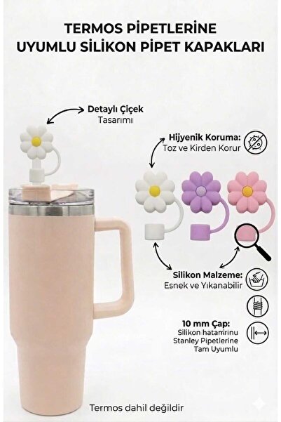 Funny Life 3 Adet 10mm Termos çin Pipet Tıpası Çiçekli Pipet Kapağı Pipet Tıpa