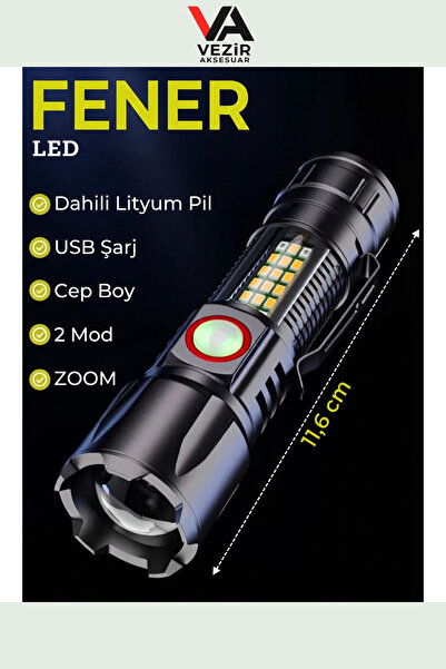 Vezir Aksesuar Taktik LED El Feneri – Zoomlu, USB Şarjlı, Polis & Bekçi Tipi ...