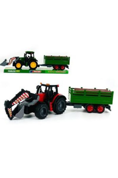 PlayFun Tractor agricol de jucărie cu lemne și remorcă 45cm 6511110055025