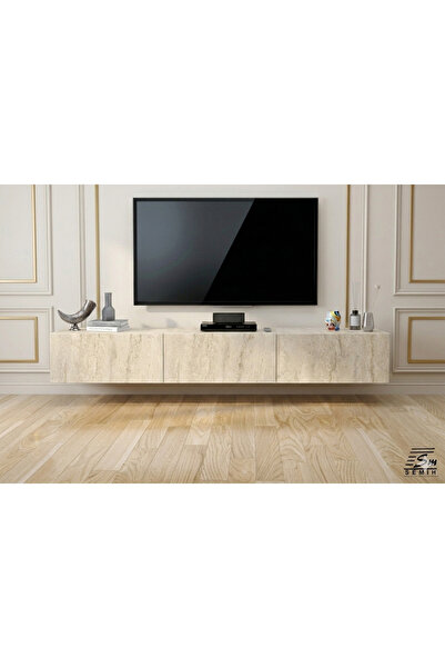 SEMİH MOBİLYA Modern MDF Duvara Monte 180 cm Traverten Desenli TV Ünitesi – D...