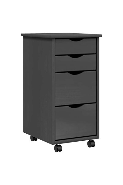 vidaxl MOSS rolling cabinet with drawers, gray, solid pine wood
