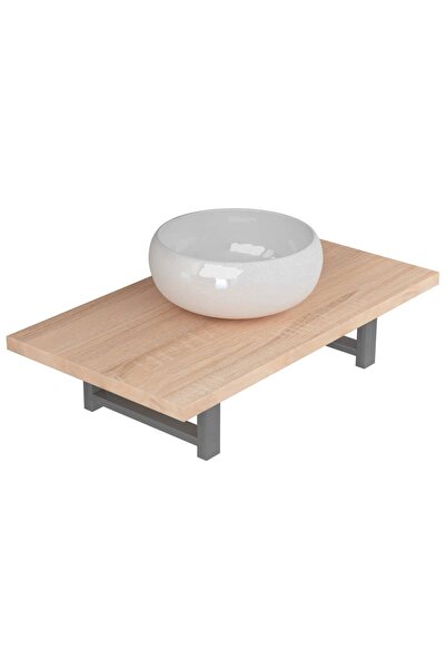 vidaxl Set mobilier de baie din două piese, stejar, ceramică