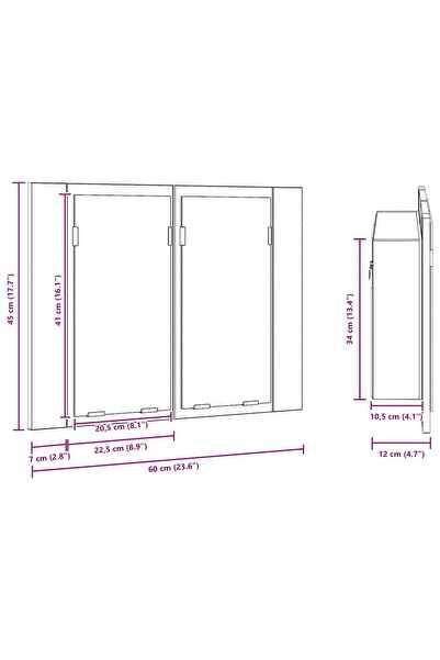 vidaxl Dulap de baie cu oglindă și LED, gri beton, 60x12x45 cm