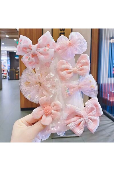 Rapunzel Accessories 8'li Fiyonk Çiçek Desenli Bebek Kız Çocuk Tokası - Kumaş...