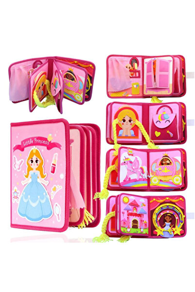 OEM Carte senzorială din pâslă, tip busy book, model roz, tematică prințese, ...
