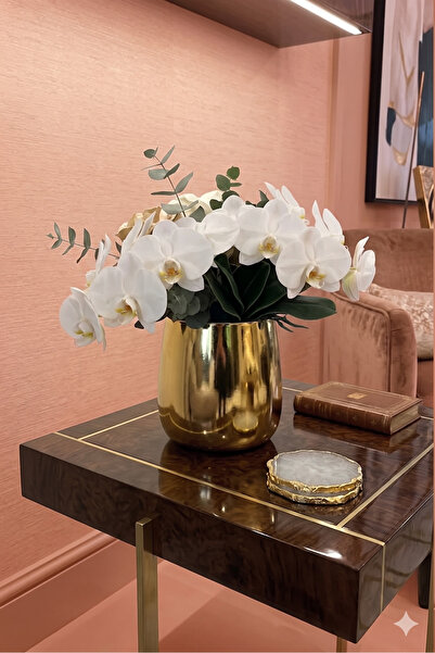 Solvo Lüks Gold Vazo - Premium Metalik Aynalı Detaylı Yuvarlak Dekoratif Salo...