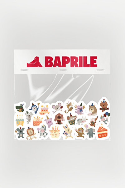 Baprile Sevimli Hayvanlar Doğum Günü 25 Parça Sticker Paketi Suya Dayanıklı L...