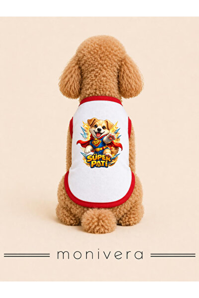 Modetra New Season Summer Super Paw Printed Colorful Ribbed Dog Outfit - Unde...