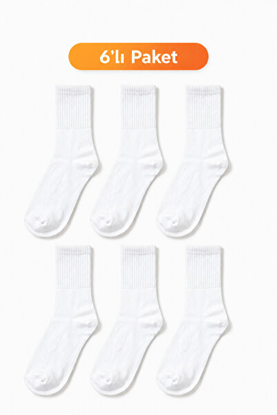 hür socks 6 li beyaz unisex penye kolej çorap