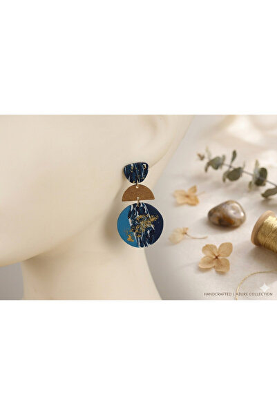 SYGGY Geometric Polymer Clay Earrings with Gold Foil – Shades of Royal Blue a...