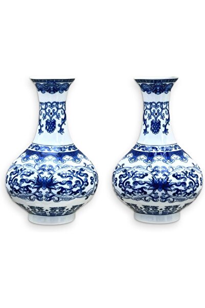 Other Set de 2 vaze de perete din porțelan alb-albastru pentru flori, vaze su...
