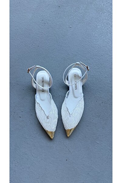 Eataly Shoes ICON Balerini albi din dantelă cu legătură la gleznă