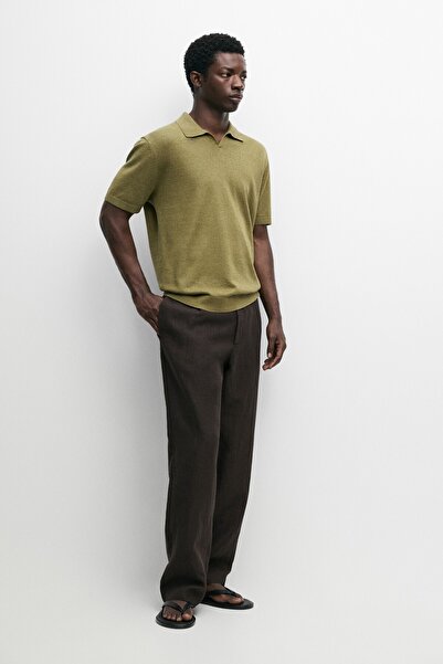 Massimo Dutti Keten karışımlı triko polo yaka kazak