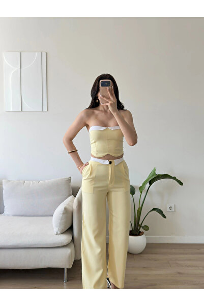 Zoom Butik Garnili Straplez İkili Takım - SARI