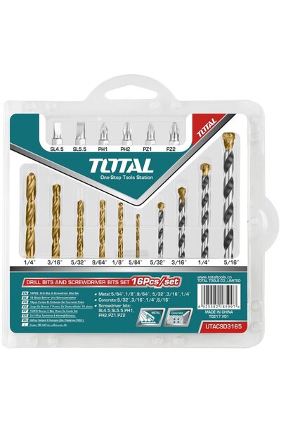 TOTAL Set burghie pentru metal/beton 10buc si bituri 6 buc