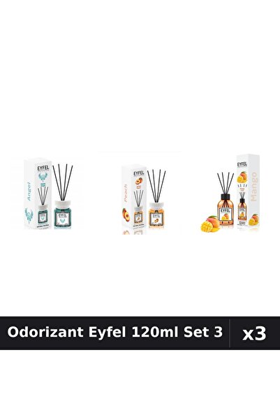 Eyfel Set 3 Odorizante Camera cu Betisoare 120ml - Angel, Piersica, Mango