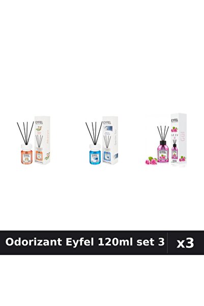 Eyfel Set 3 Odorizant Cameră cu Betisoare 120ml - Acacia, Cool Water, Trandafir