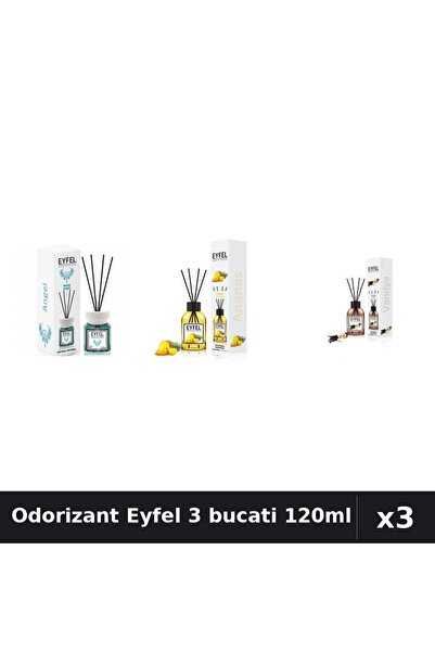 Eyfel Set 3 Odorizante Camera cu Betisoare - Angel, Ananas, Vanilie, 120ml
