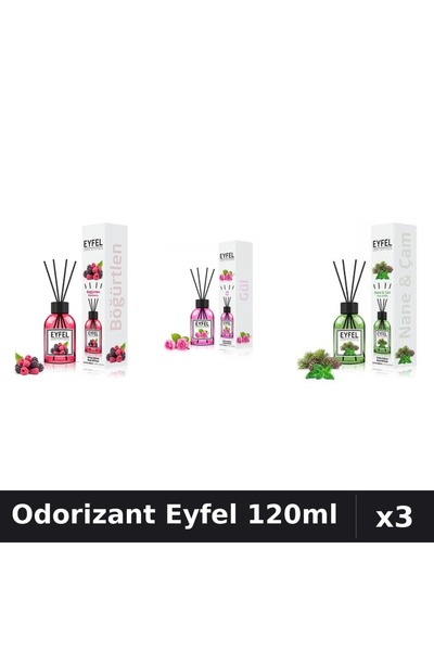 Eyfel Set 3 Odorizante Camera cu Betisoare 120ml - Fructe Pădure, Trandafir, ...
