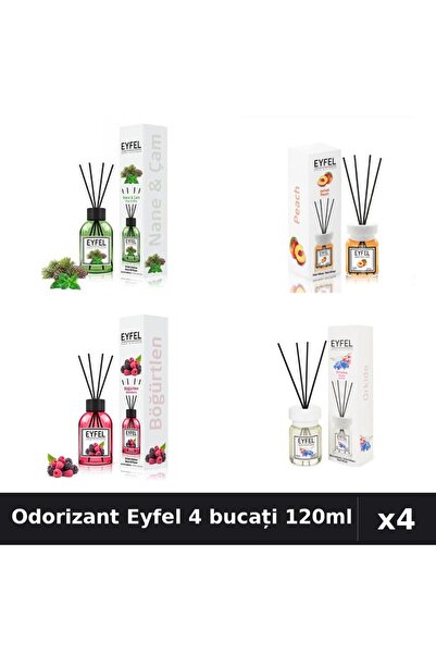 Eyfel Set 4 Odorizant Cameră cu Betișoare 120ml - Pin Mentă, Piersică, Fructe...