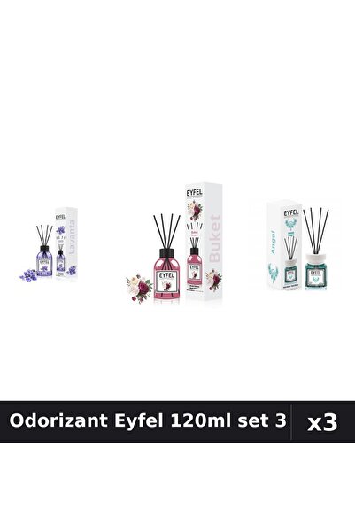 Eyfel Set 3 Odorizant Camera cu Betisoare - Angel, Bouquet, Lavanda 120ml