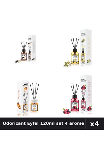 Eyfel Set 4 Odorizant Camera cu Betisoare 120ml - Vanilie, Piersică, Fructe d...