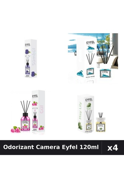 Eyfel Set 4 Odorizant Camera cu Betisoare - Zambile, Ocean, Trandafir, Lacram...