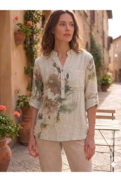 AYASOFYA OTANTIK Women's Italian Three-Button Collar Floral Pattern Pocketed ...