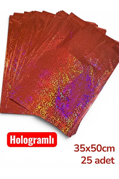 Poros Store Hologramlı Hediye Paketi 25 adet 35x50 Kırmızı Hazır Yapışkanlı H...