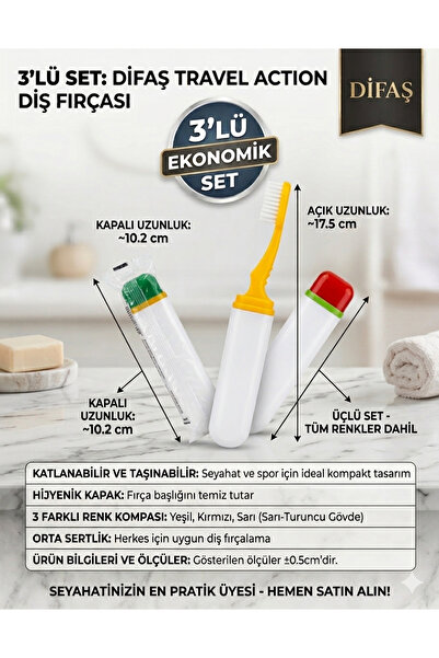 Lider MAGNESİA DİFAŞ SEYEHAT TİPİ DİŞ FIRÇASI TRAVEL ACTİON TOOTHBRUSH 3 AD R...