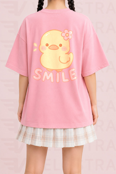 Velostra Women's Cute Smile Duck Printed Oversize Crew Neck Cotton Casual Com...