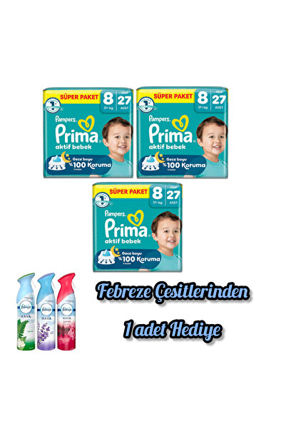 Prima Aktif Bebek 8 Numara 27'li x 3 = 81 Adet