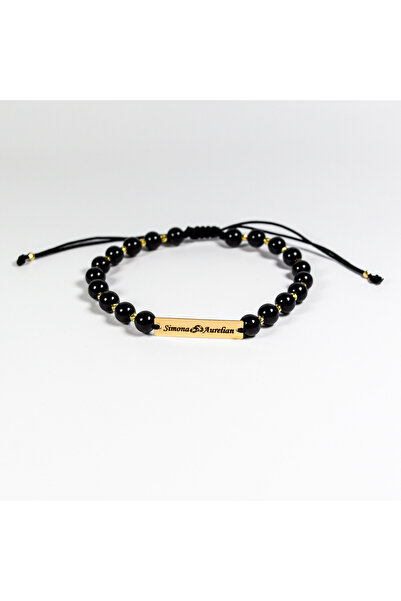 BLACK SWAN Bijoux Set cadou cuplu - Bratari cu bilute din aur 14K, onyx si pl...