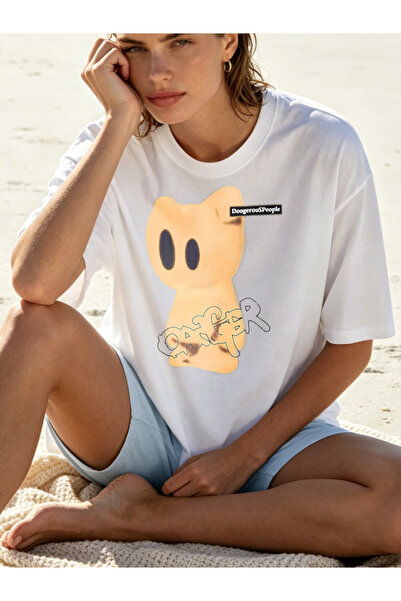 Fleck Womens T Shirts Cat Face Graphic Print Casual Summer Style Oversized Fi...