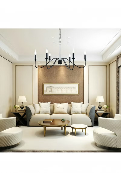 TAPIT Black Chandeliers Ceiling Lights Living Room, 6 Lights Pendant Light Fi...
