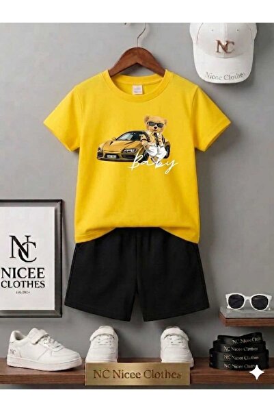 NC Nicee Clothes LETNJA DEČJA MAJICA I KRATKE HLAČE UNISEKS (ŽUTI TAKSI MEDVE...