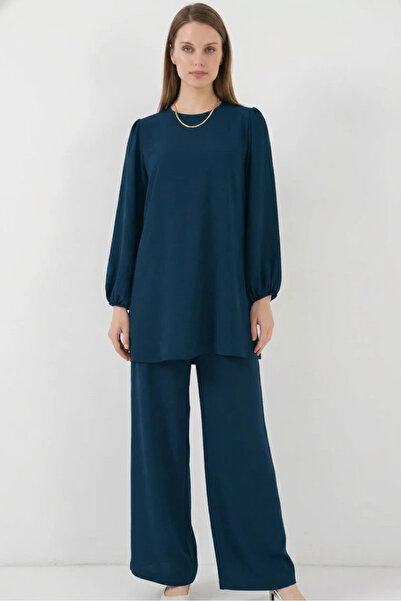 buğrahayalin Women's Round Neck Long Sleeve Petrol Set