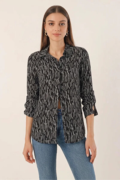 buğrahayalin Women's Patterned Viscose Black Shirt