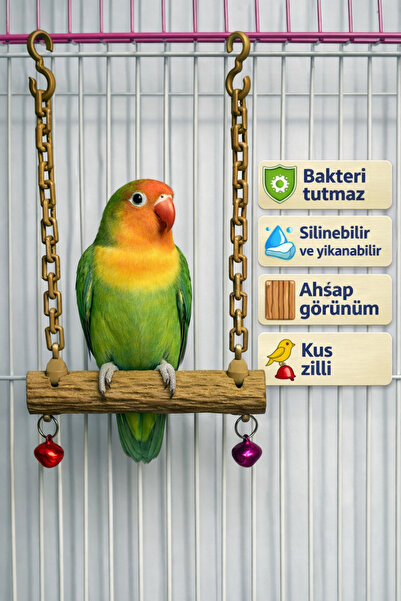 ozzipetshop Cennet Papagani Muhabbet Kuşu için Özel Ahsap Desenli Bakteri Tut...