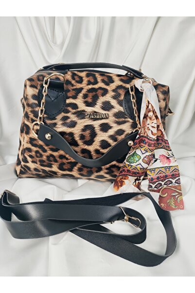 Leaf Accessory Geantă de umăr cu mâner dublu, cu model leopard, șal scris cu ...