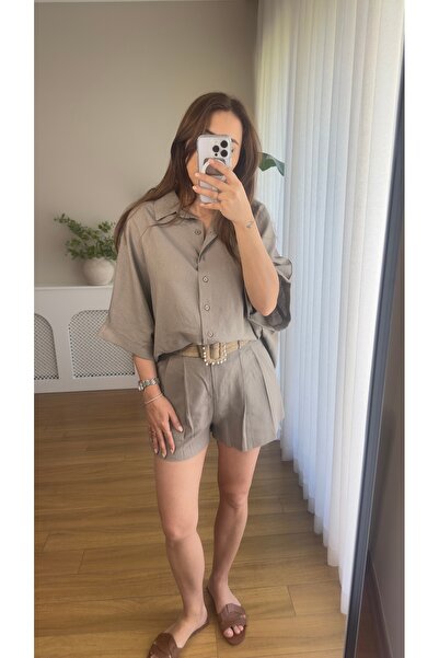 Butikrenginyılmaz Linen Straw Belted Shorts Set