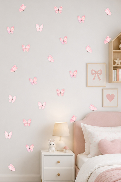 papermoods Soft Pembe Kelebek Bebek ve Çocuk Odası Duvar Sticker - Duvar Süsü