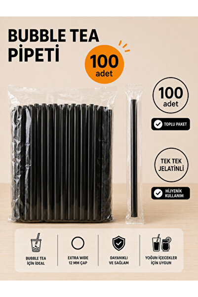 ardin Jelatinli Bubble Tea Pipeti 12 mm 22 cm Kalın Smoothie Frozen Boba Pipe...