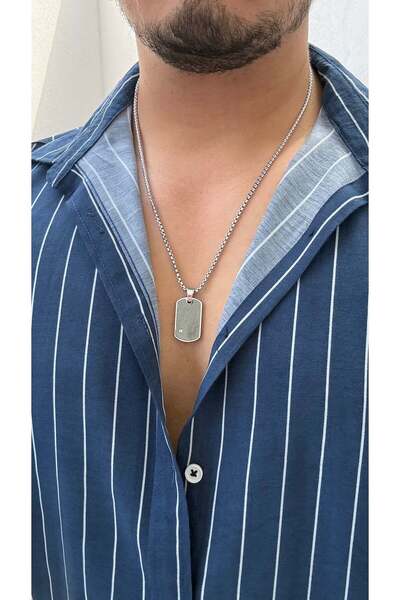 Massiviano Plate Silver Steel Necklace