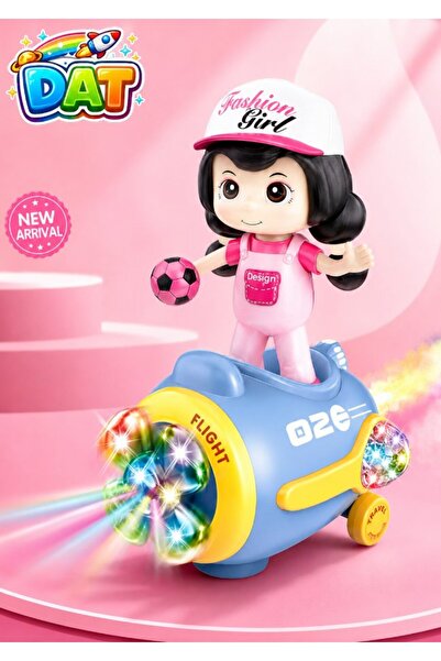 DAT Fashion Girl Doll Riding Plane Toy with Rainbow LED Spinning Lights & Mus...