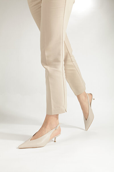 PİMORA Skin-Colored, Pointed Toe, Open Back, Low-Cut, Buckle-Decorated, 4 cm ...