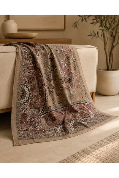 LUVINA Soft Milk Coffee Paisley Patterned Summer Thin Crinkle Shawl